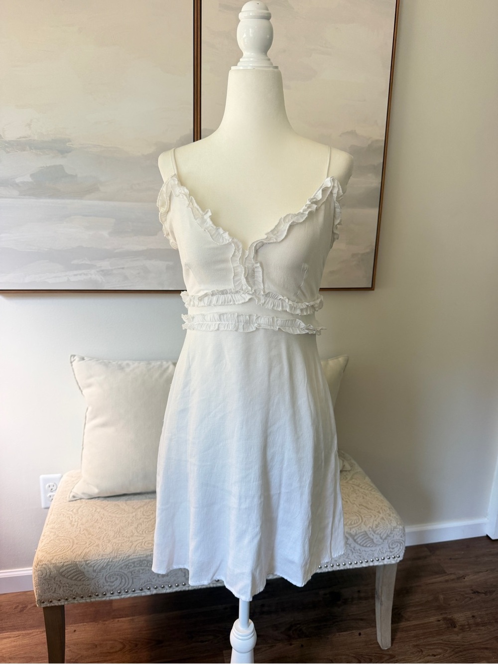 Altar’d State White Ruffled Spaghetti Strap Mini Dress